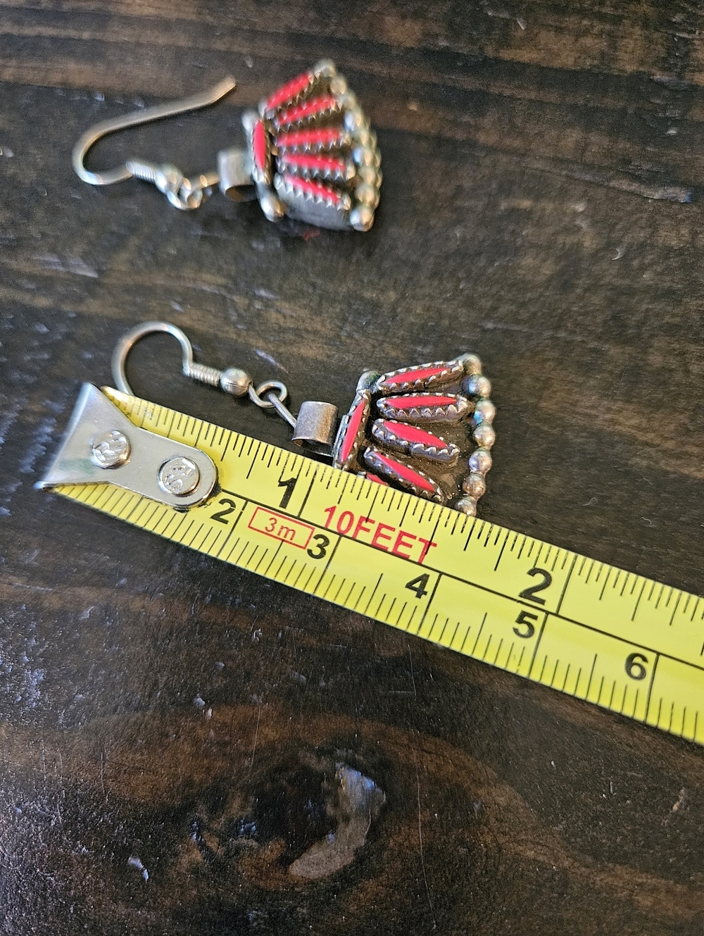 Reserved. ..Vintage Zuni Reversible Coral/Turquoise Earrings - Picture 8 of 10